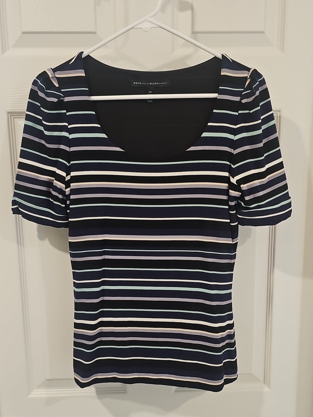 White House Black Market Blue And White Striped S/S Blouse